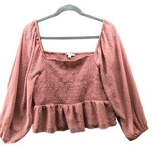 American Eagle Smocked Square Neck Blouse Womens XXL Pink Chiffon Peplum